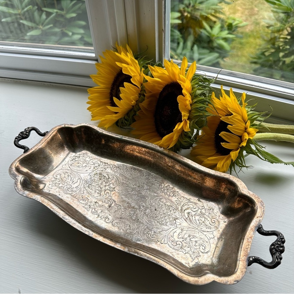 Vintage Sheridan Silver Plate Long Narrow Footed Tray